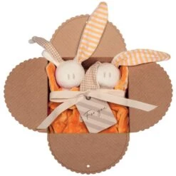 Coffret 2 Doudous HochetCoton Bio Keptin-jr Toddel Orange Mandarine 21 Cm - Doudou Bio