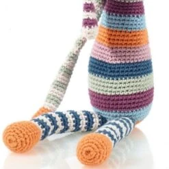 Doudou Hochet Lapin Rayé MultiColor 31cm Pebble® Maille Crochet Coton Bio - Doudou Bébé Bio -Doudou Bio Promos Boutique doudou hochet coton lapin stripey multi pebble doudou bebe bio 2