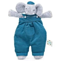 Doudou Peluche Plat Coton Bio Alvin L'éléphant 24 Cm Meiya & Alvin® - Jouet Bio