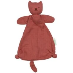 Doudou Plat Bébé Hoppa® Chat Mila Mousseline Rose Cerise 24cm Coton Bio GOTS - Doudou Bébé