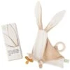 Doudou Plat Carré Lapin Anneau De Dentition Oreilles & NœudBio Wooly Organic® Coton Bio Beige 18 Cm - Doudou Bio GOTS