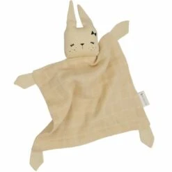 Doudou Plat Carré Lapin Jaune PaleFabelab® Mousseline Coton Bio GOTS- Doudou Bio Scandinave
