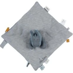 Doudou Plat Carré Mouchoir Coton Bio Âne Paco Bleu Noukie's® - Bébé Bio