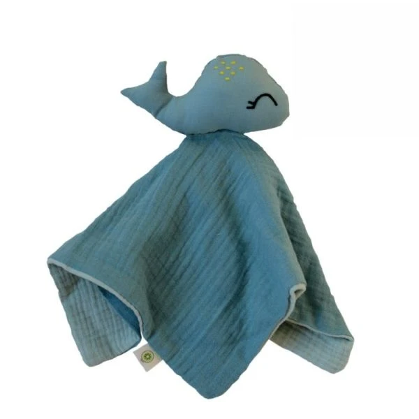 Doudou Plat Lange Coton Bio Baleine APunt Barcelona® 30cm- Doudou Bébé Bio 2 Doudou Plat Lange Coton Bio Baleine APunt Barcelona® 30cm- Doudou Bébé Bio – Image 2