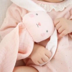 Doudou Plat Lapin Rose Lange Mousseline De Coton Bio Albetta® 35cm - Doudou Lange -Doudou Bio Promos Boutique doudou plat lapin rose lange mousseline de coton bio albetta doudou lange 3