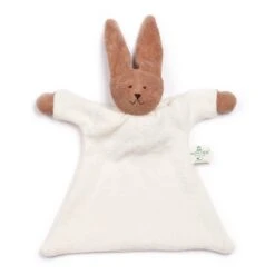 Doudou Plat Nanchen® Natur Lapin Coton Bio Eponge (Kba) Chocolat Ecru 23cm - Doudou Bio