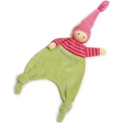 Doudou Plat Poupon & Nœuds Nanchen® Natur Velour & Jersey Coton Bio Roses - Doudou Bio