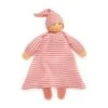 Doudou Plat Poupon Rayé Robe Roses Nanchen® Natur Jersey Coton Bio 24cm - Doudou Bio