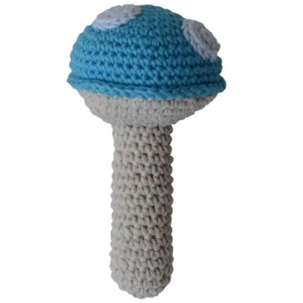 Hochet En Crochet Coton Bio Champignon Bleu APunt Barcelona®- Hochets Bébé Bio 1 Hochet En Crochet Coton Bio Champignon Bleu APunt Barcelona®- Hochets Bébé Bio