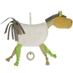 Peluche Boîte à Musique Coton Bio Poney 'Hip Hop' Coloré 49 Cm - Doudou Bio Naturel Efie