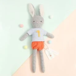 Lapin Peluche éponge De Coton Bio 1er Anniversaire 44cm Albetta® - Peluche Bio -Doudou Bio Promos Boutique peluche eponge de coton bio lapin 1er anniversaire 44cm albetta peluche bio 3