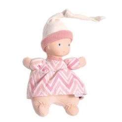 Poupée En Tissu Premier âge Rose Chevrons 22 Cm Tête Caoutchouc NaturelBonikka - Poupée Naissance -Doudou Bio Promos Boutique poupee en tissu premier age rose chevrons tete caoutchouc naturel bonikka poupee naissance 3