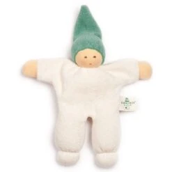 Poupon Waldorf 18cm Nanchen® Natur Nucki Coton Bio Eponge (Kba) Vert Ecru- Doudou Bio